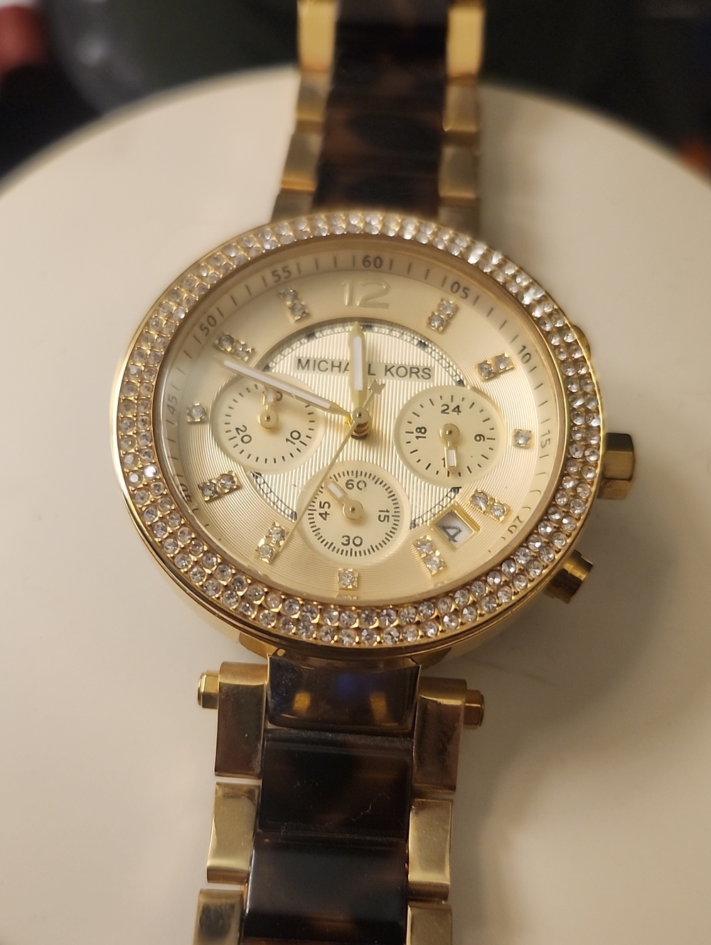 Michael Kors Gold-Tone Chronograph Watch with Tortoise Links
